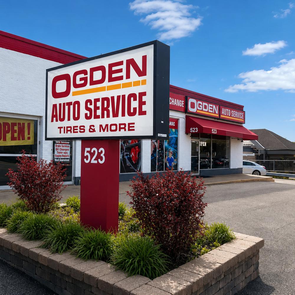 Ogden Auto Service Tires & More sign at 523 Ogden Ave in Downers Grove, Illinois