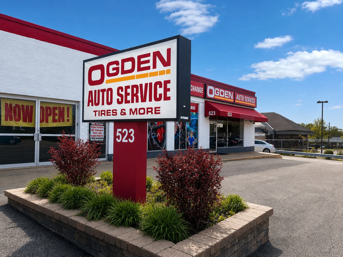 Ogden Auto Service storefront and sign at 523 Ogden Ave in Downers Grove, Illinois